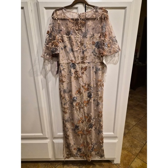 JS Collections Daphne Flutter Column Gown Mauve Sequin Floral Dress 12 NEW - Picture 11 of 16